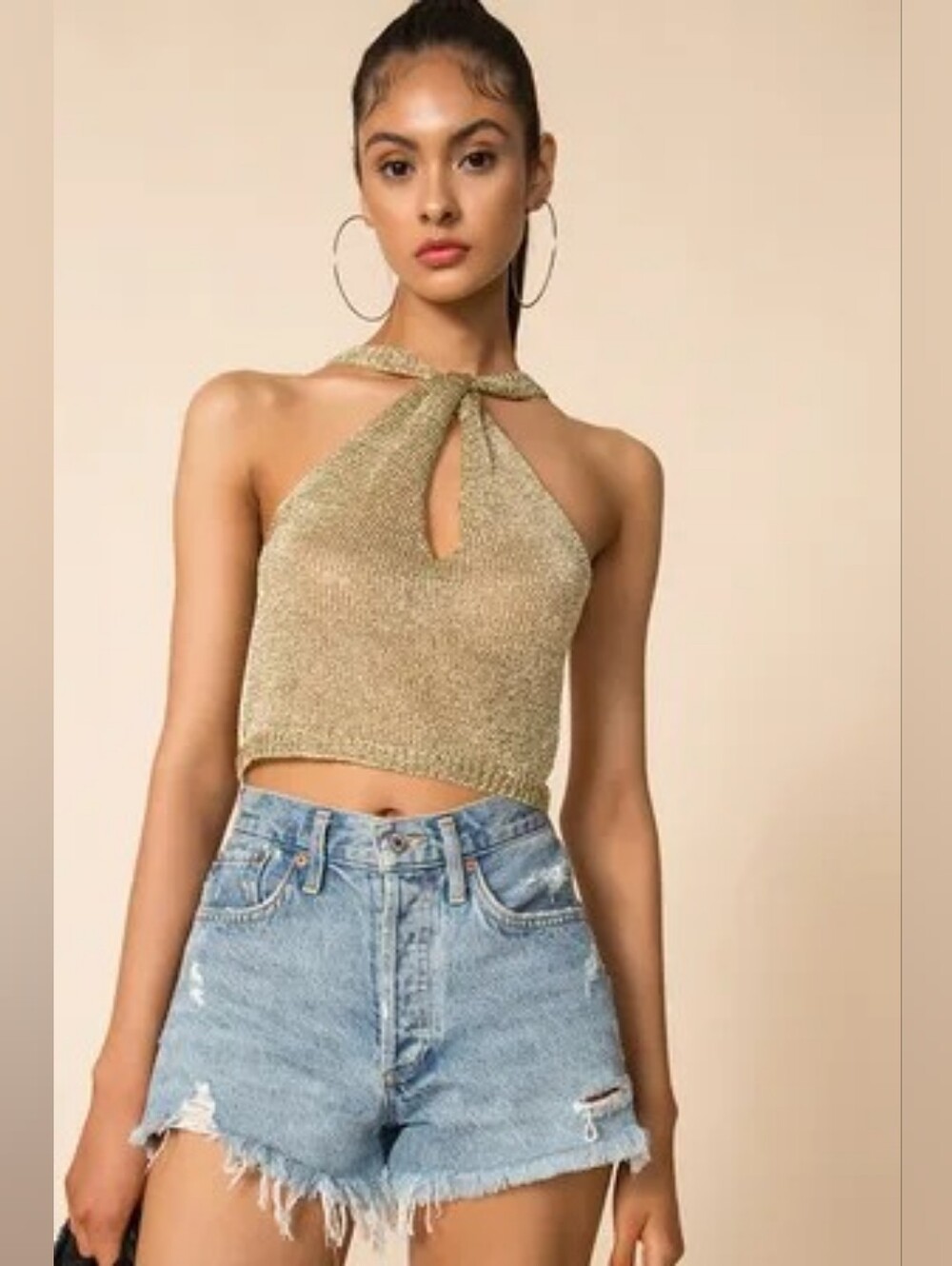 Superdown Marianna Halter Top Gold Size XS